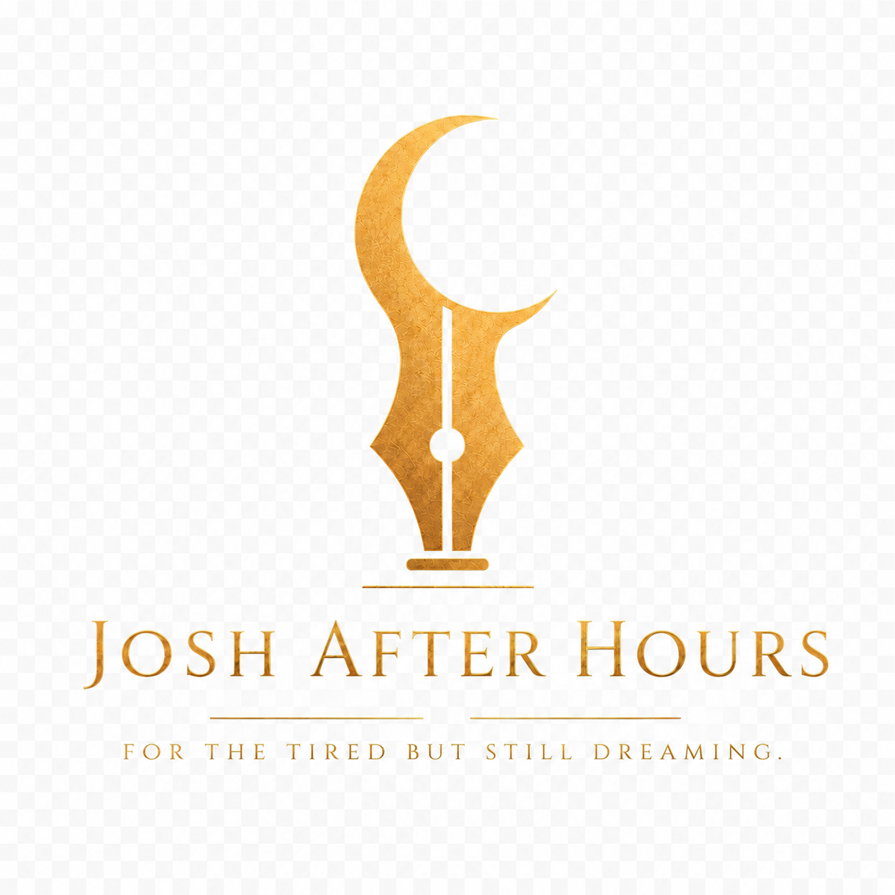 Josh After Hours official logo featuring a fountain pen nib integrated with a crescent moon.